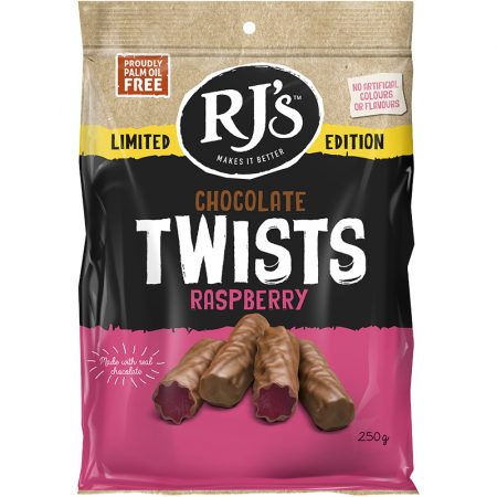 RJ's Chocolate Twists Raspberry 250g